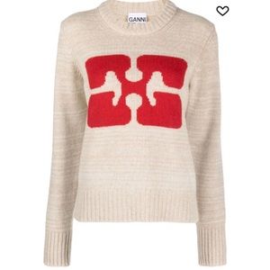 GANNI Beige Intarsia Sweater